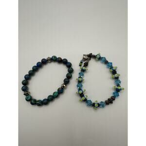 Pair Of Blue Glass And Acrylic Beaded Bracelets Size 7.5